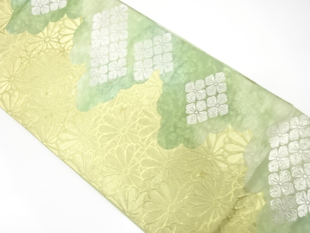 JAPANESE KIMONO / ANTIQUE FUKURO OBI / SILK / WOVEN KIKU